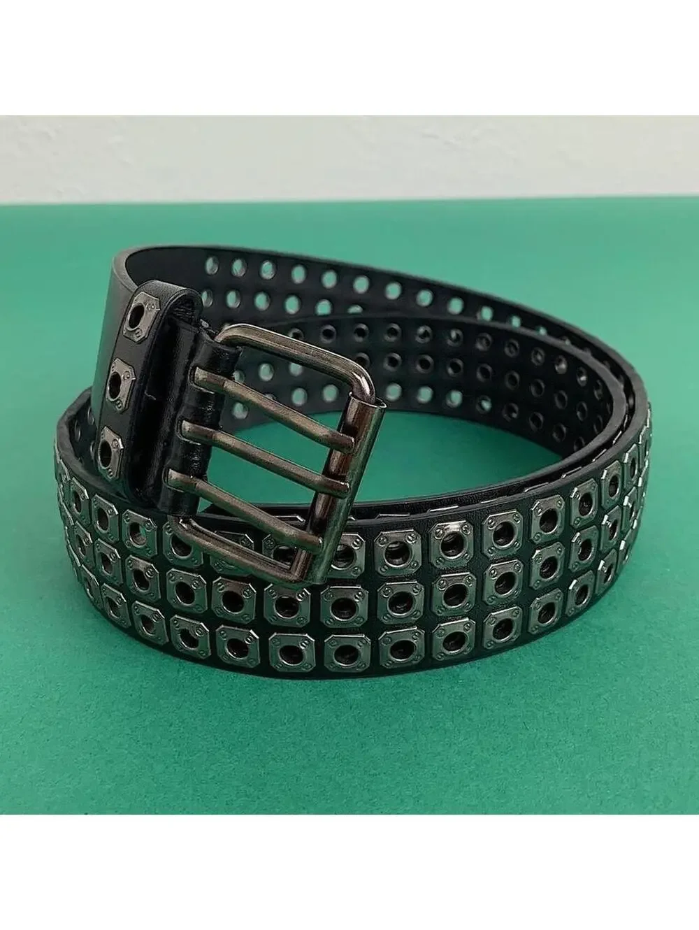 Cyber y2k 2000s vintage style dark silver studded belt. Nice quality. 42 inches
